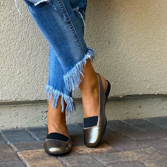 Bronze Closed Toe Slingback Comfort Mule Flats - Picture 5 of 15